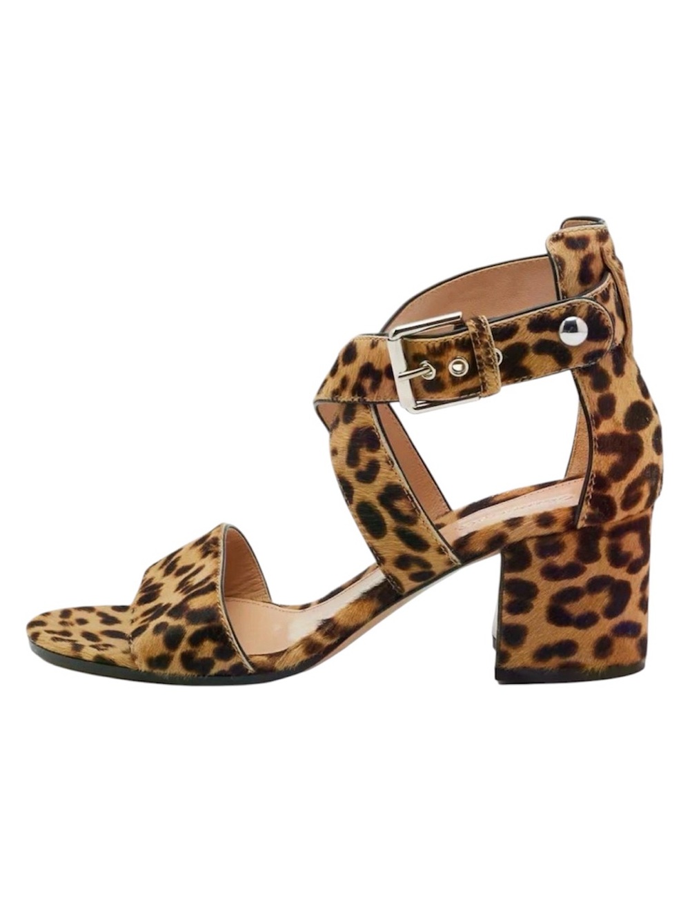 $905~GIANVITO ROSSI~Leopard Pony Calf Hair Strap Block Heel Sandals~9.5/10/40
